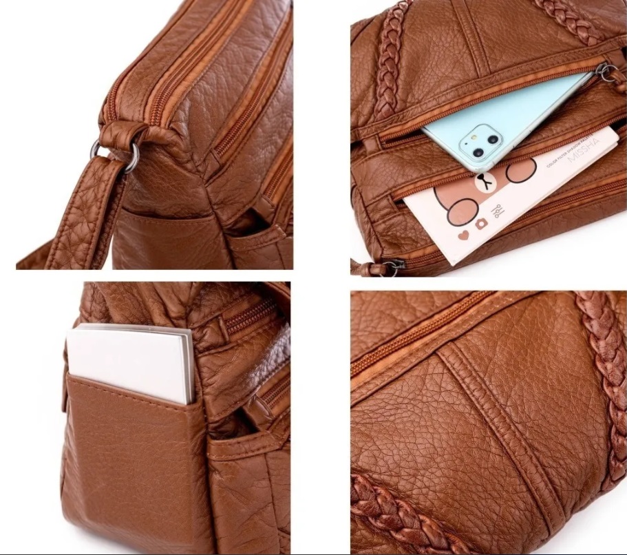 Bolsa Dama Suave Cuero Gran Capacidad Impermeable P/ Viaje