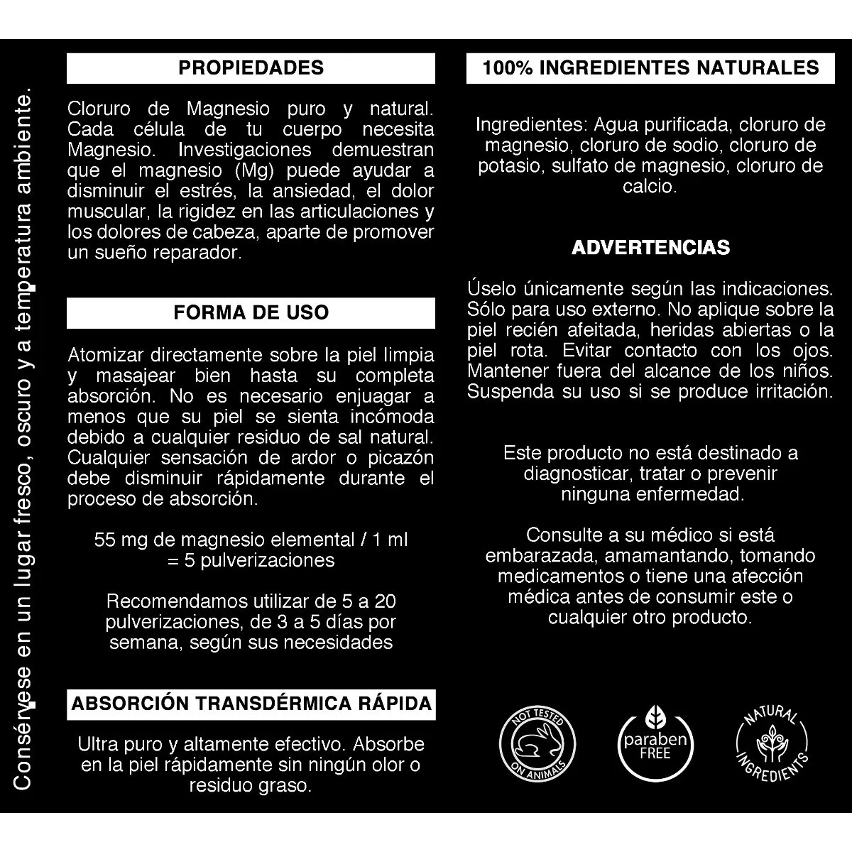 Aceite Magnesio Puro Dolor Estrés Rigidez Insomnio- 250ml