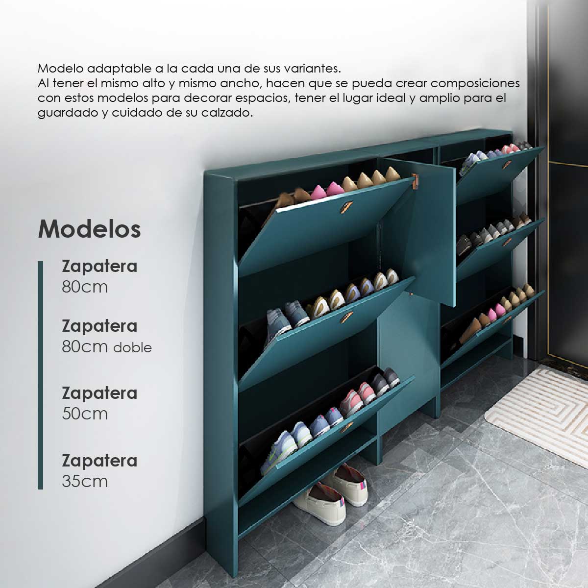 Zapatera mueble, organizador de zapatos de MDP 80 cm doble fila.