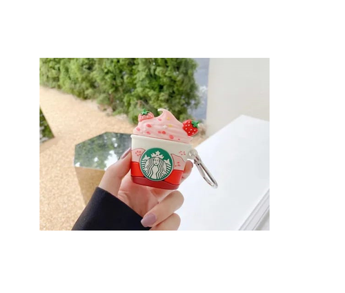Funda 3D Aipods Generacion Pro Diseño Vaso Starbucks Rosa Fresas 