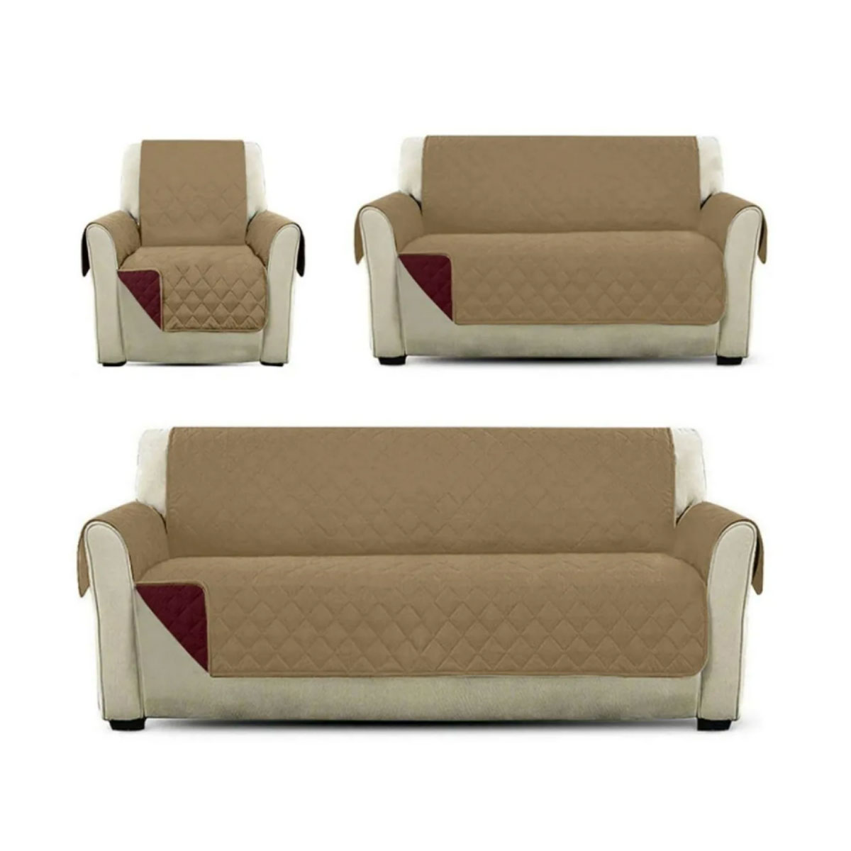 Juego de Protector Cubre Sala 3 Piezas con Doble Vista y Acabado en Tela Extra Suave Home Hacks