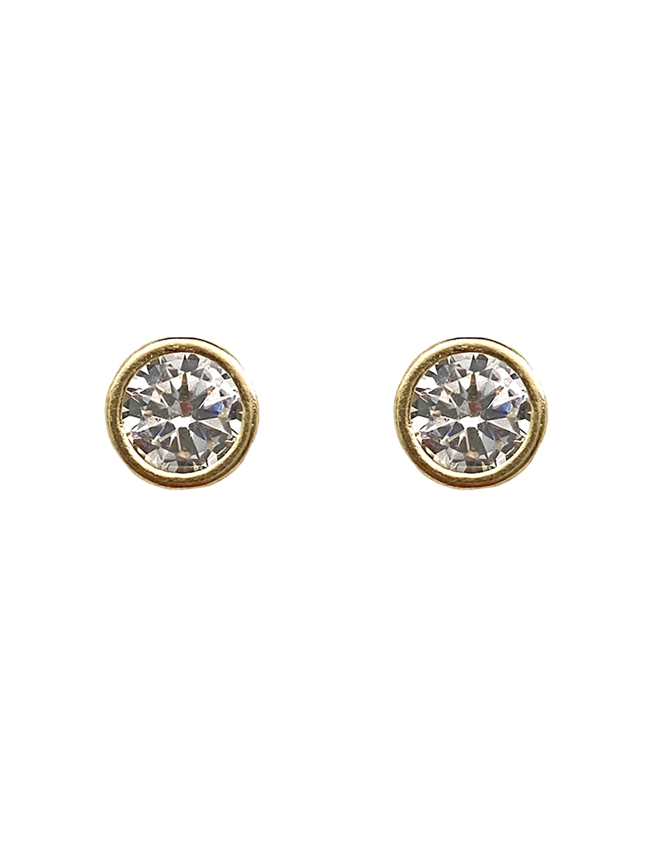 Broquel recto con zirconia Oro 14K - Mancini Joyas