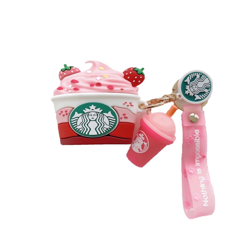 Funda 3D Aipods Generacion Pro Diseño Vaso Starbucks Rosa Fresas 