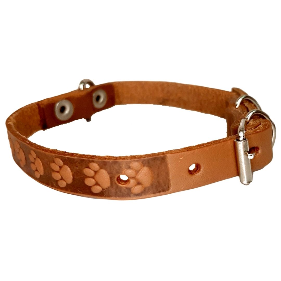 Collar de piel para perro 1.2cm natural estampado huellas