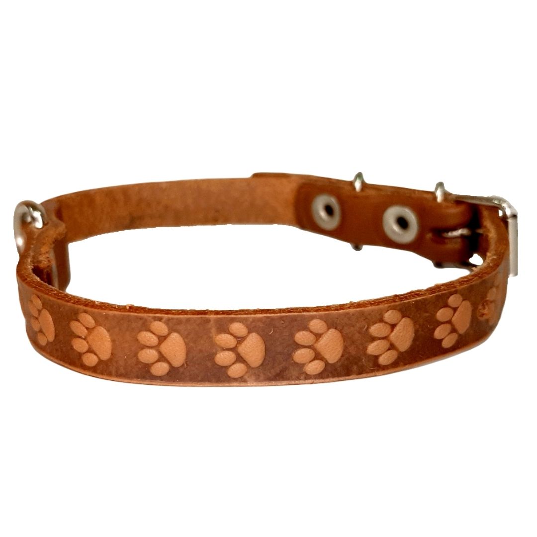 Collar de piel para perro 1.2cm natural estampado huellas