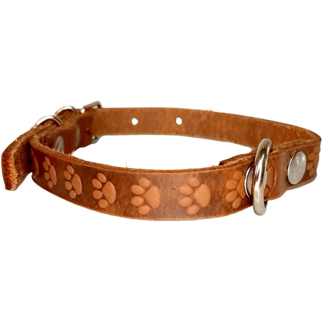 Collar de piel para perro 1.2cm natural estampado huellas