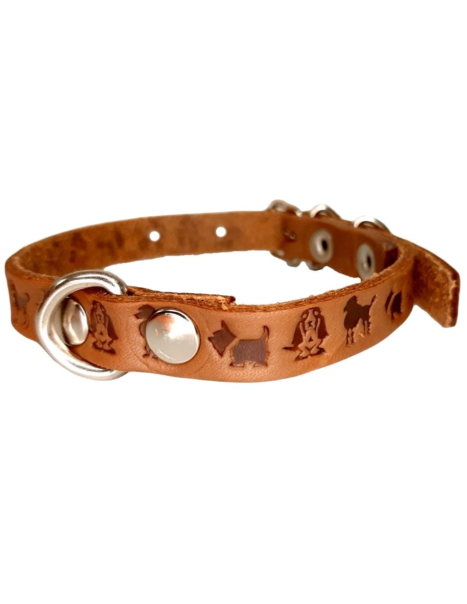 Collar de piel para perro 1.2cm natural estampado perros