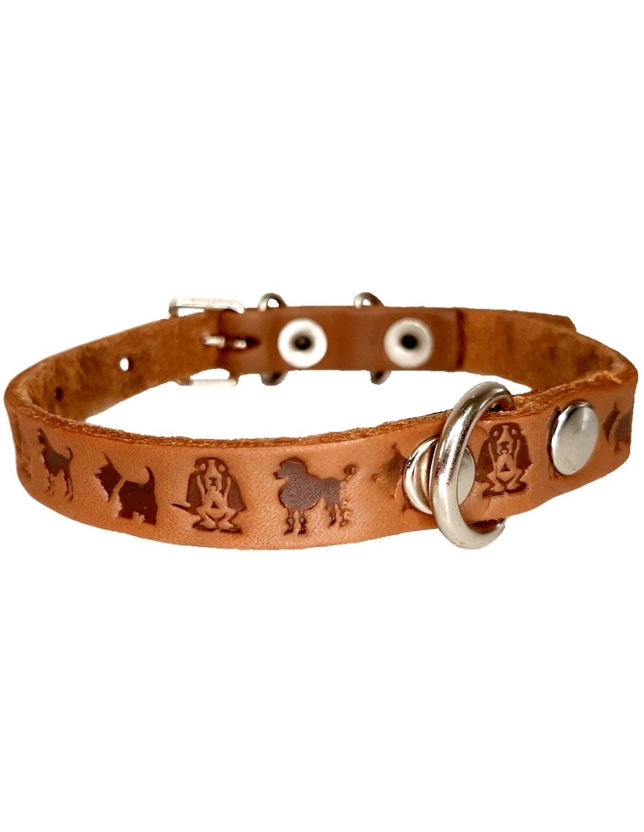 Collar de piel para perro 1.2cm natural estampado perros