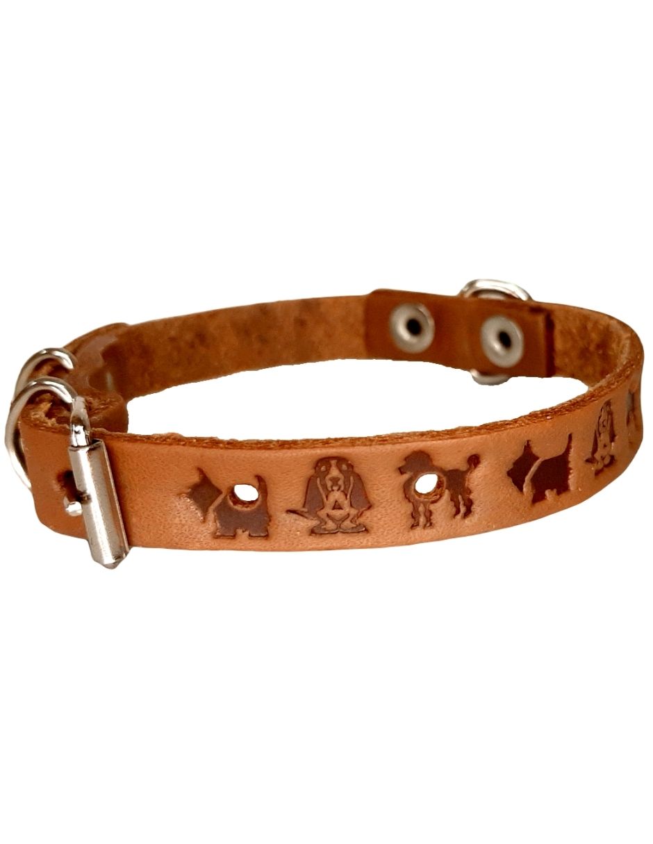 Collar de piel para perro 1.2cm natural estampado perros