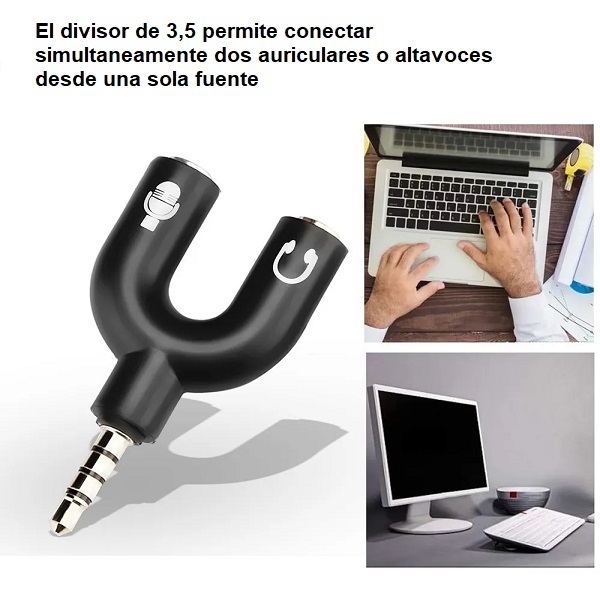 Adaptador De Auriculares Tipo U De 3,5 Mm A Doble 3,5 Mm