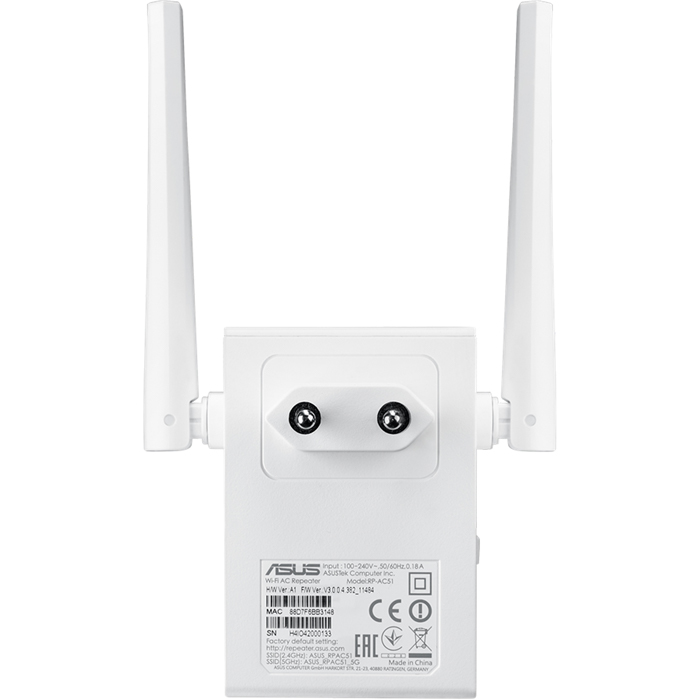 Repetidor Inalambrico ASUS RP-AC51 Dual-Band AC750 802.11ac 433 Mbps 5GHz 