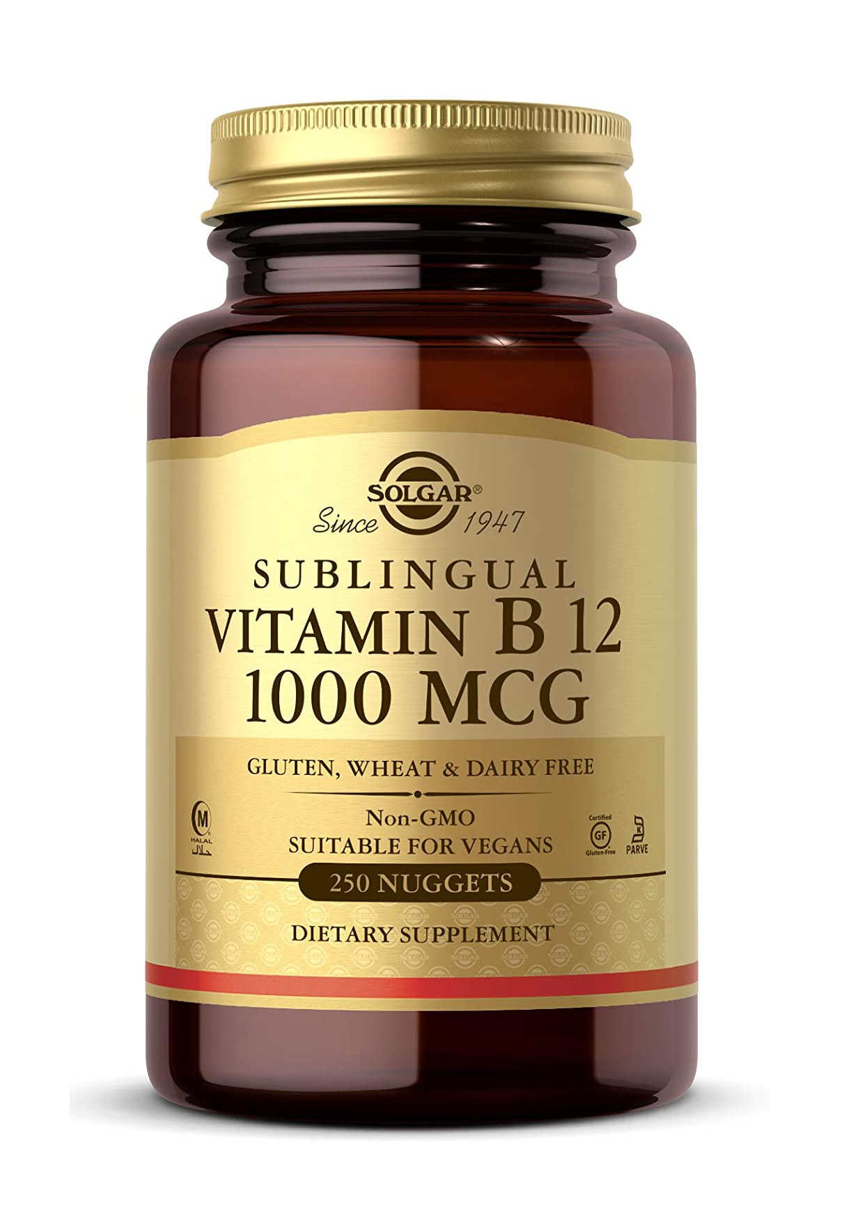 Solgar Vitamina B12 1000 mcg, 250 pepitas sin gluten 3.04 Onzas