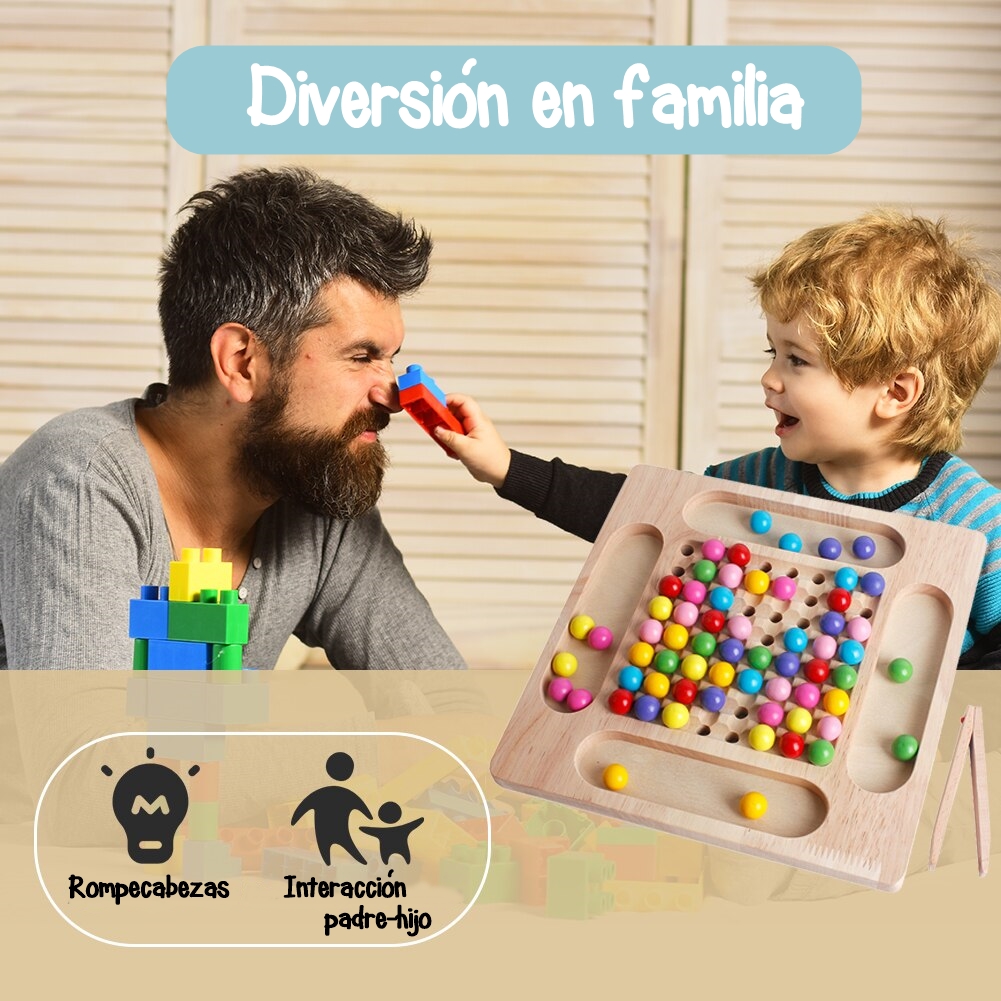 Juego tablero creativo Montessori con palillos y esferas de madera con múltiples combinaciones Yuff!