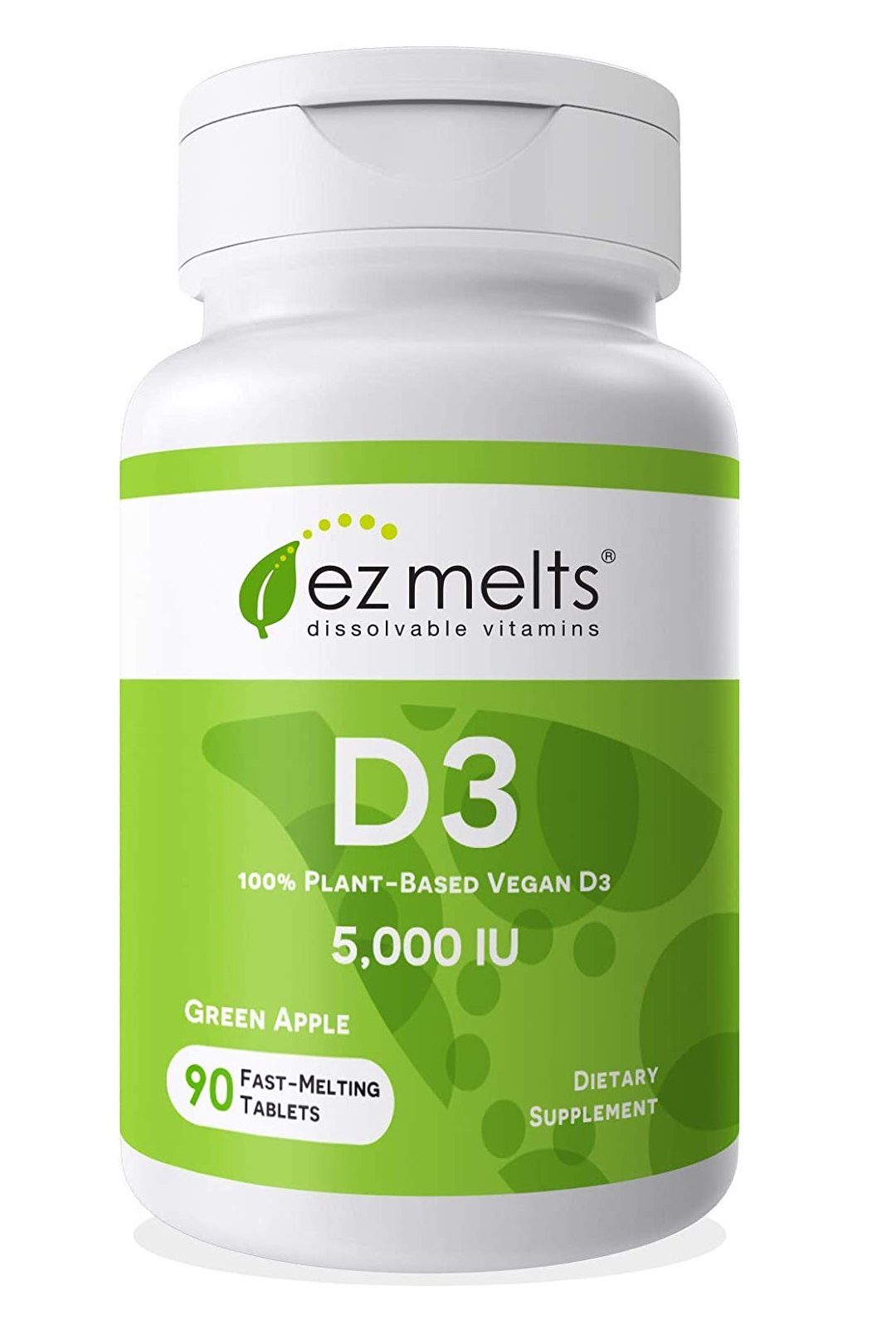 EZ Melts D3, 5000 IU sabor natural a manzana libre de gluten, 90 tabletas 1.45 Onzas