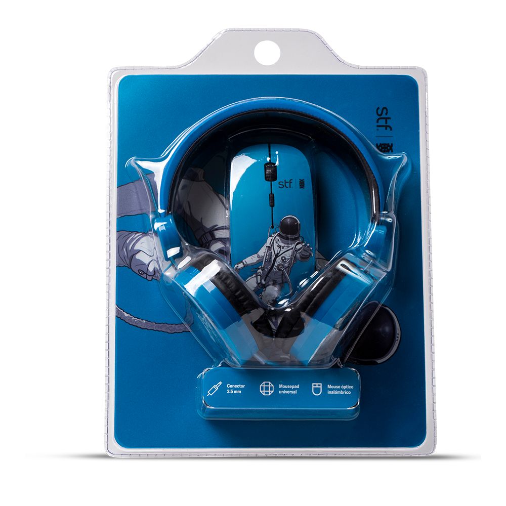 Combo 3 en 1 Mouse Inalámbrico Audífono On Ear y Mousepad Azul STF Collabs X Erick Escalante