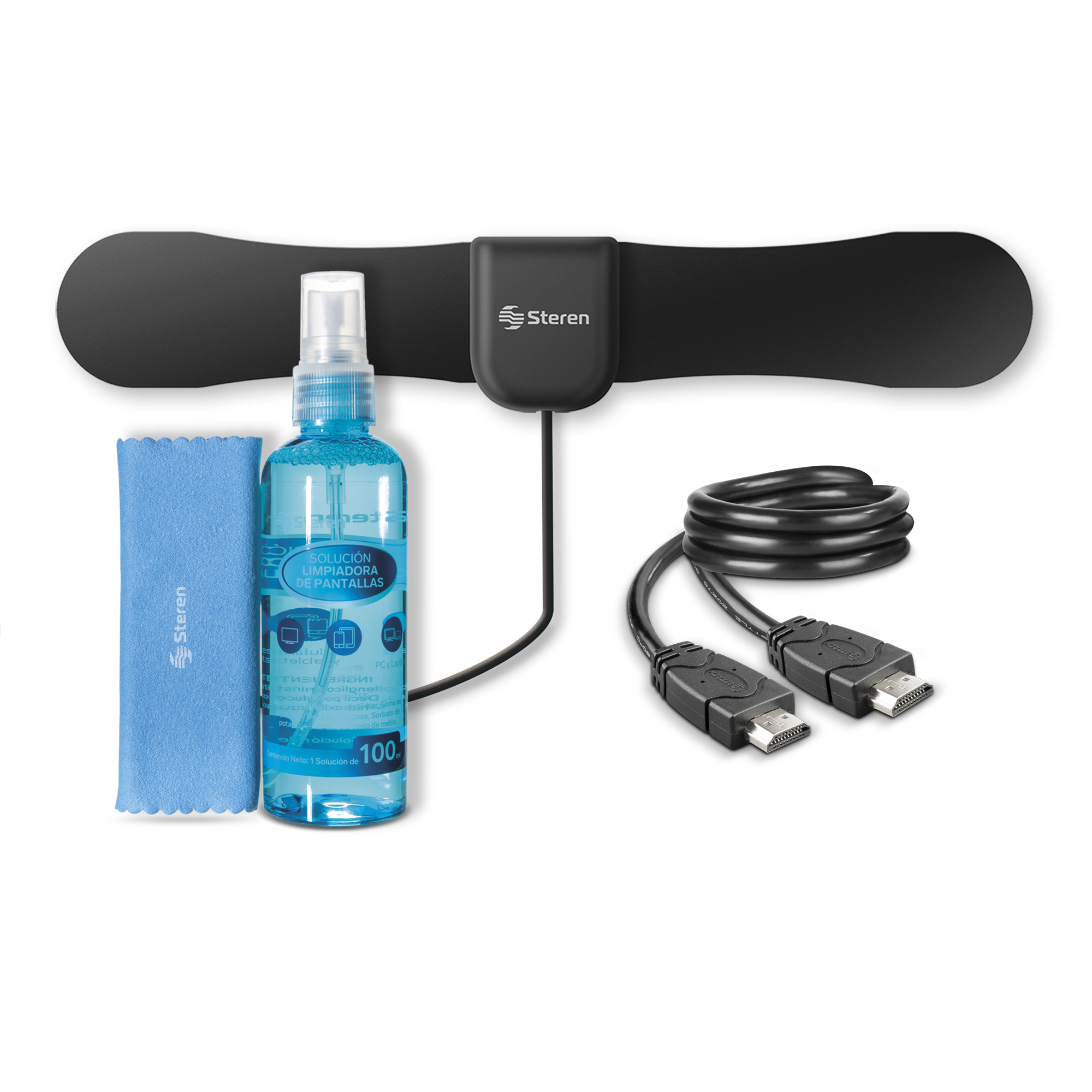Paquete Video Steren Antena, HDMI y Limpiador de Pantallas PACK-VID-14 Negro
