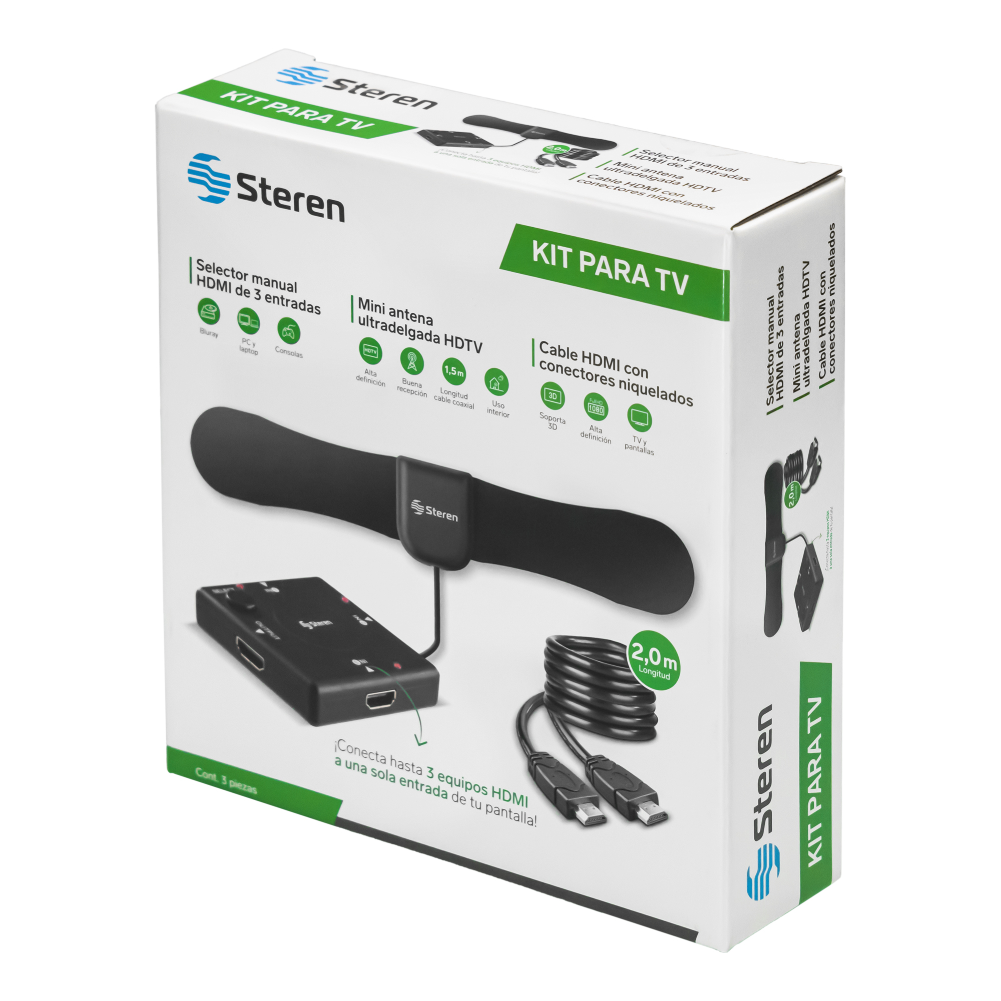 Paquete Video Steren Antena, Divisor de Señal y Cable HDMI PACK-VID-15