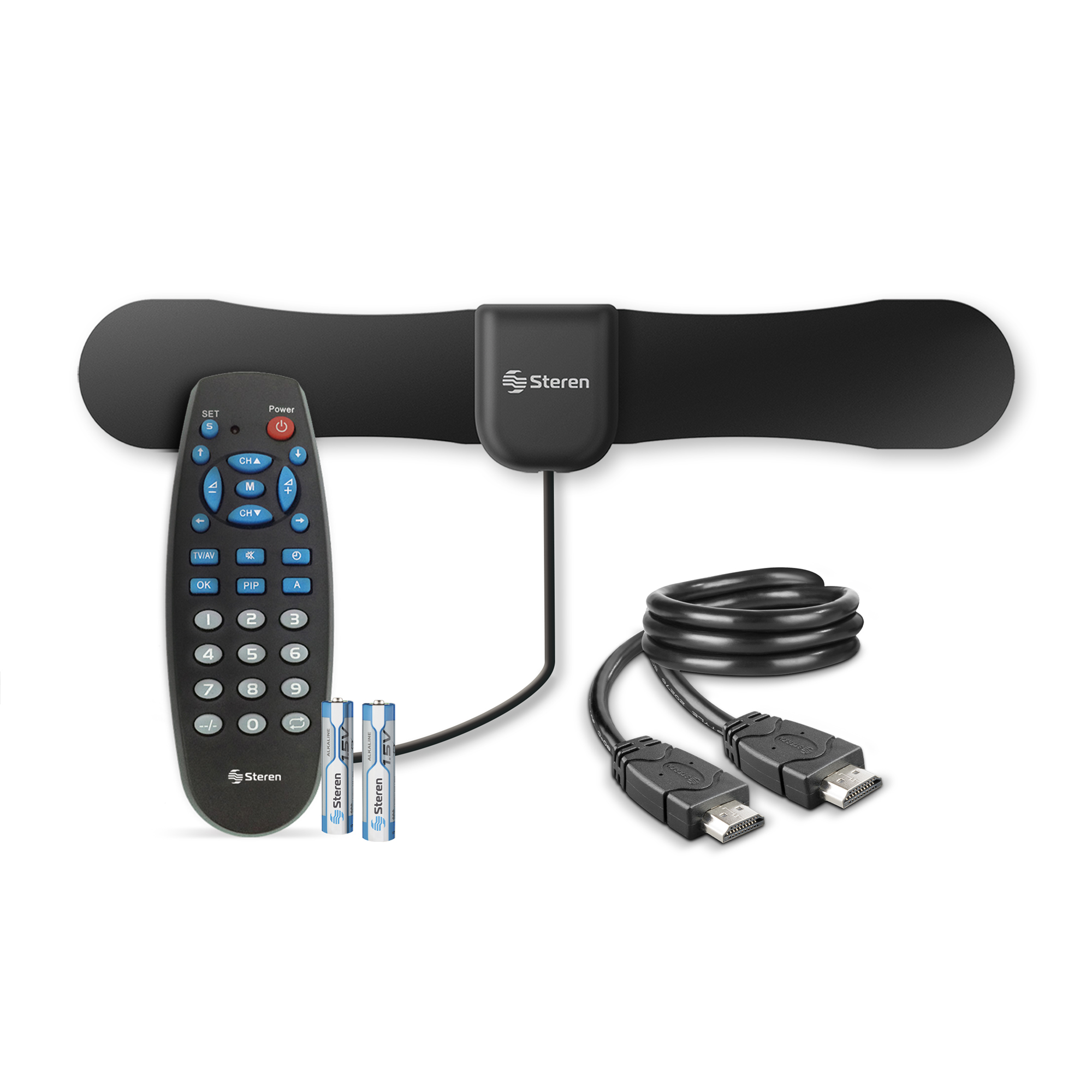 Paquete Video Steren Antena, Cable HDMI, Control Remoto Inteligente y Pilas PACK-VID-19
