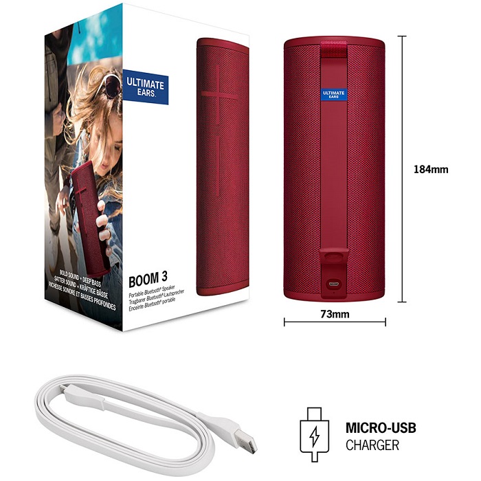 Bocina Logitech Ultimate Ears BOOM 3 Sunset Red Bluetooth Recargable Contra Agua 984-001358