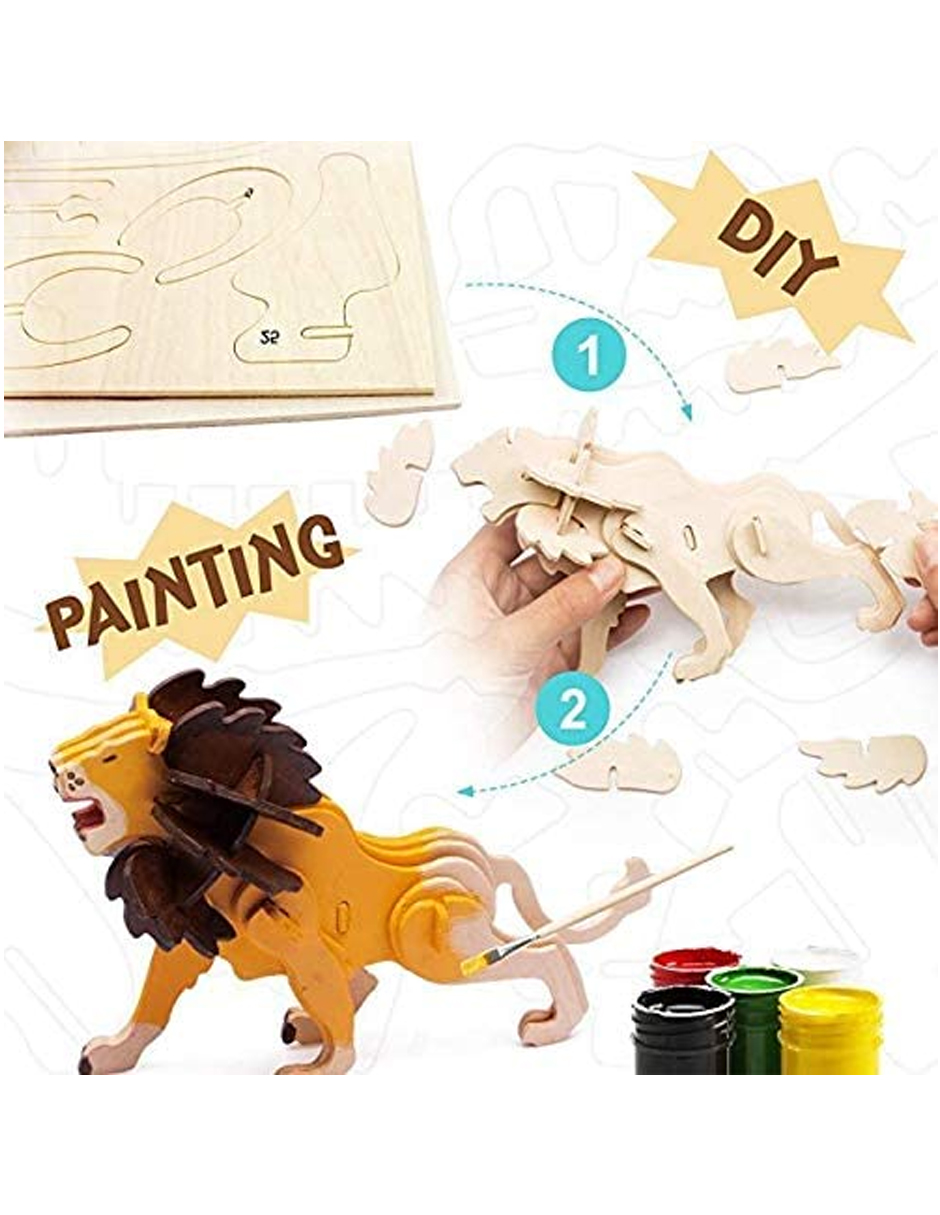 León Melena Armar Madera Pintar Decorativo Niños Robotime