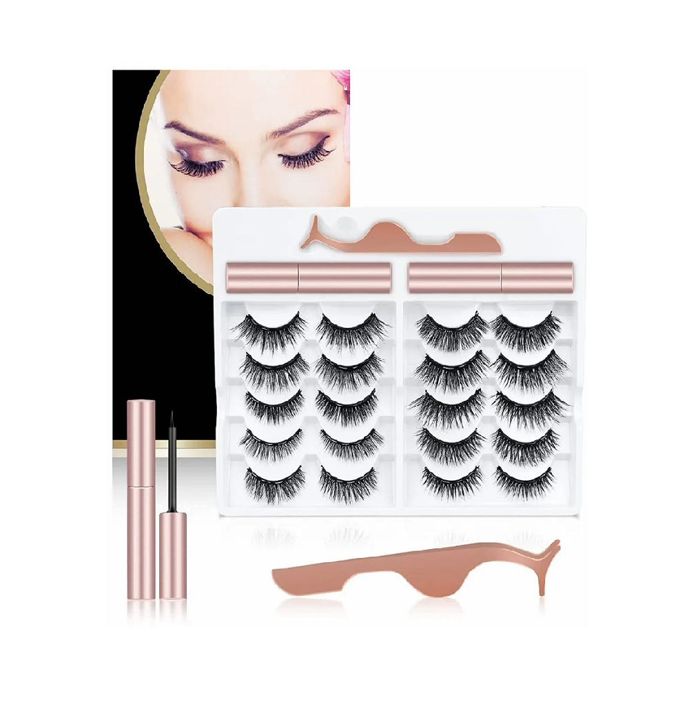 10 Pares Pestañas Magnéticas Con Delineador De Ojos Y Pinza