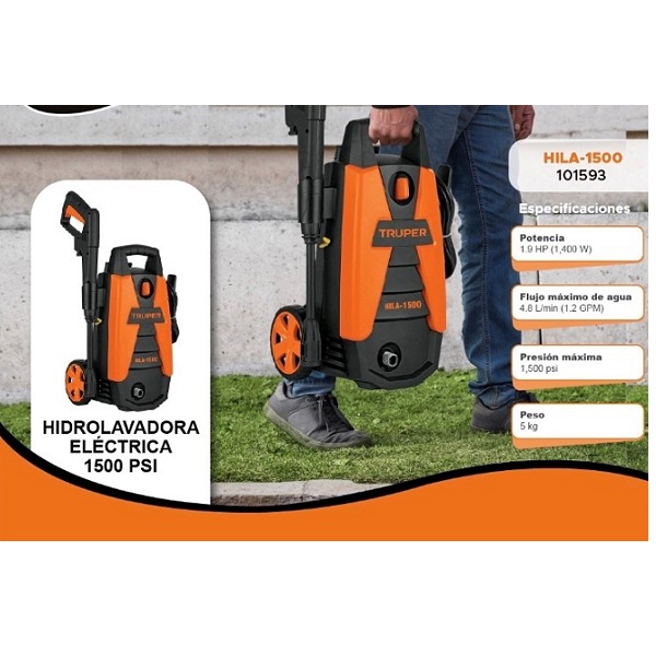 Hidrolavadora Eléctrica Maquina para lavar 1500PSI HILA-1500 Truper Para Lavar Carros Autos Casa Limpieza en General 