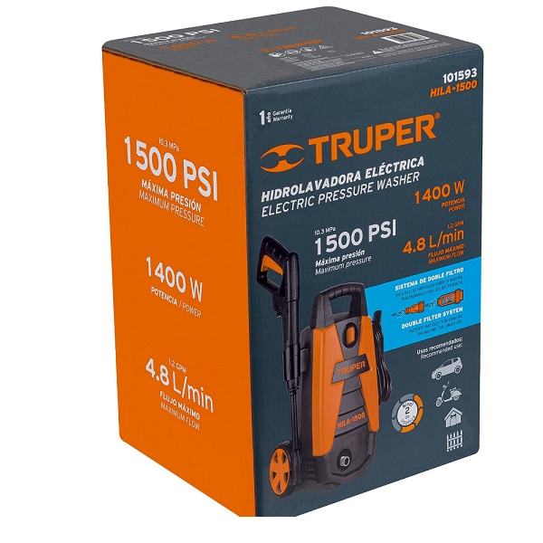 Hidrolavadora Eléctrica Maquina para lavar 1500PSI HILA-1500 Truper Para Lavar Carros Autos Casa Limpieza en General 