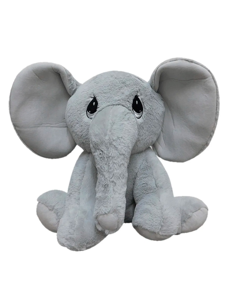 Elefante De Peluche Sentado Suave Bonito Color Gris Niki 25 Cm