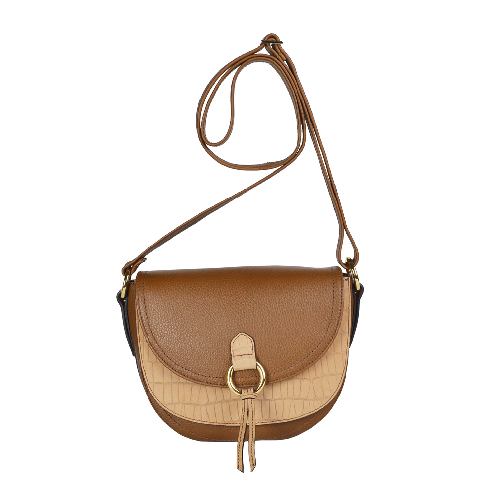 Bolsa tipo crossbody de piel para mujer café oscuro
