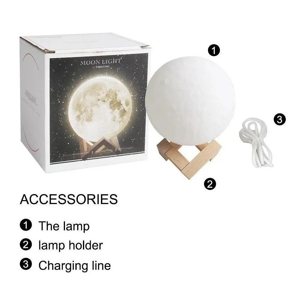 Lámpara De Luna 3d 2colores Recargable De Touch Lámpara 8cm