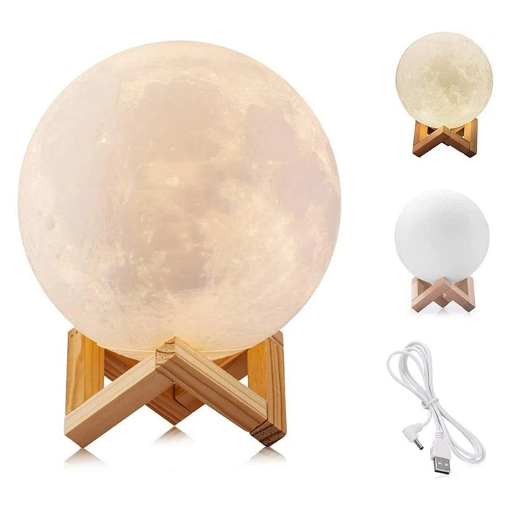 Lámpara De Luna 3d 2colores Recargable De Touch Lámpara 8cm