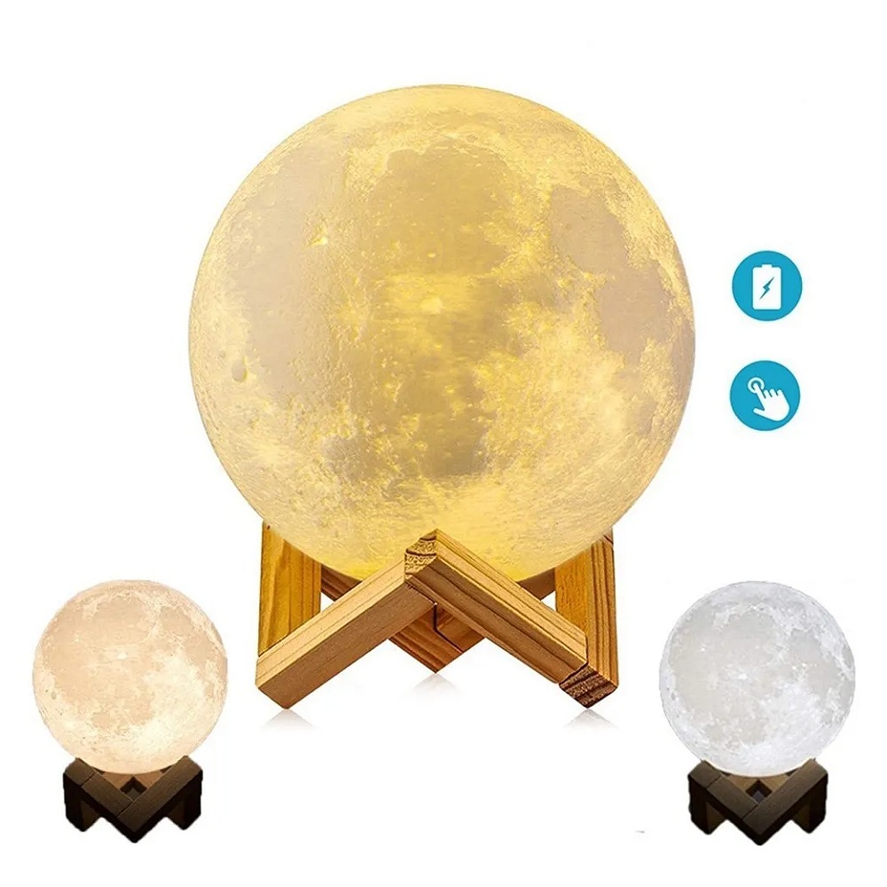 Lámpara De Luna 3d 2colores Recargable De Touch Lámpara 8cm