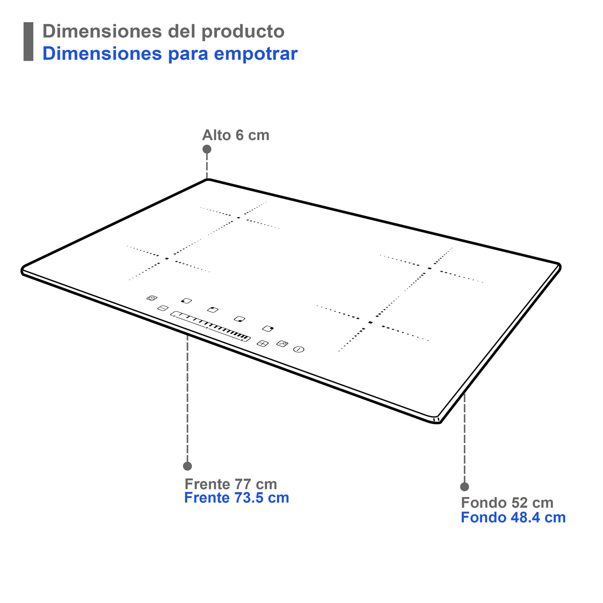 Parrilla de inducción magnética empotrable SUPRA INDUZIONE parrilla eléctrica de 4 quemadores de 76 cm 
