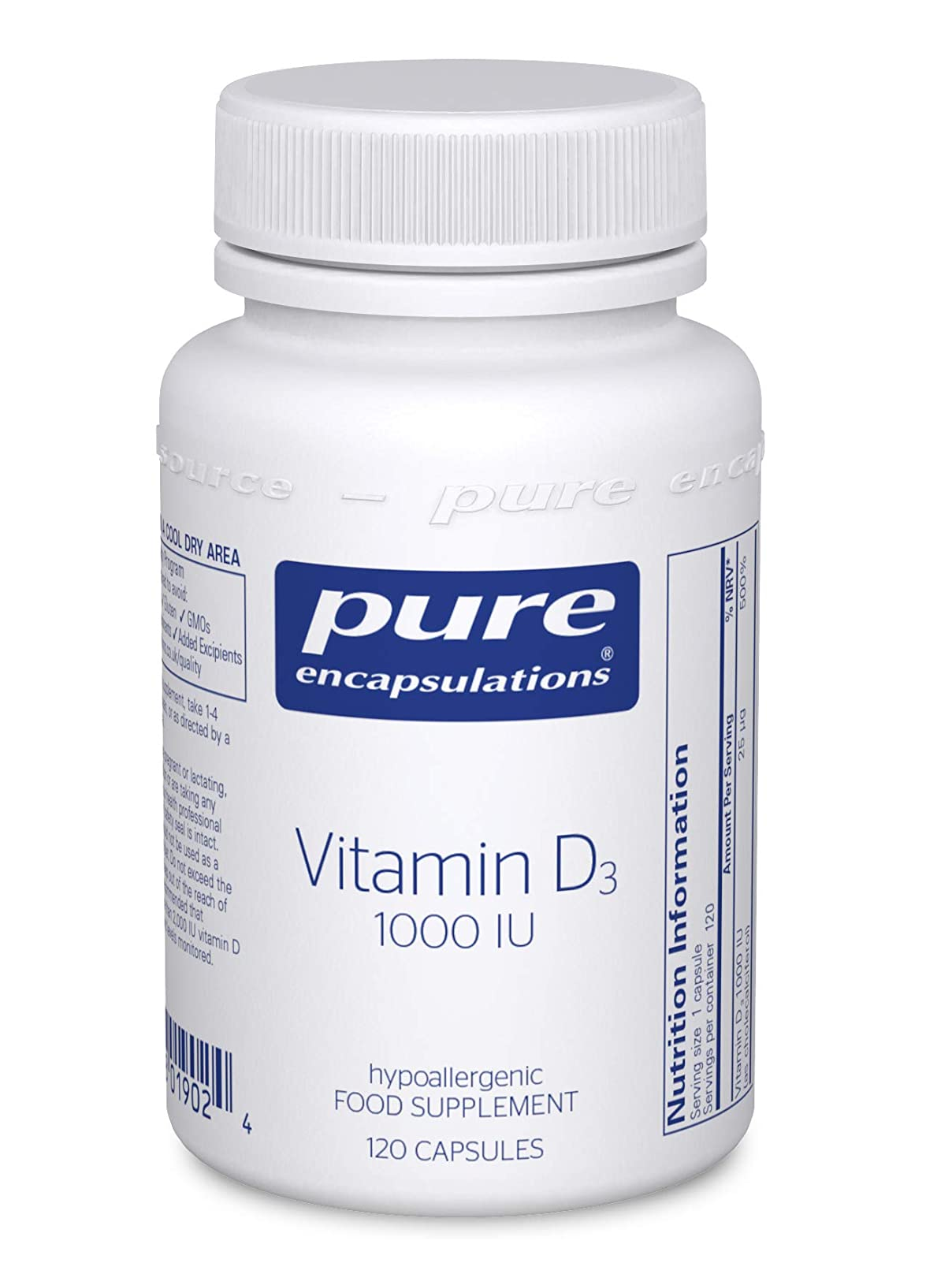 Pure Encapsulations Vitamina D3 25 mcg 120 cápsulas 4 Onzas