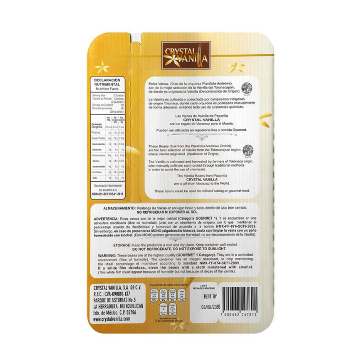 Vainilla en Vaina, Crystal Vainilla 5 Vainas 20 gr.