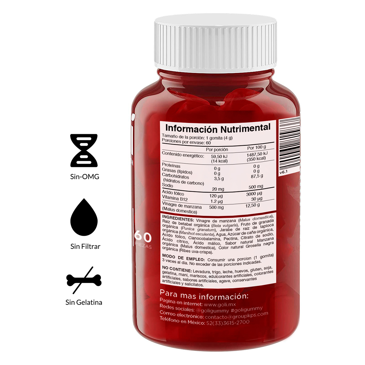   2 Pack Golí Gomitas Vinagre De Sidra Manzana 120 Piezas