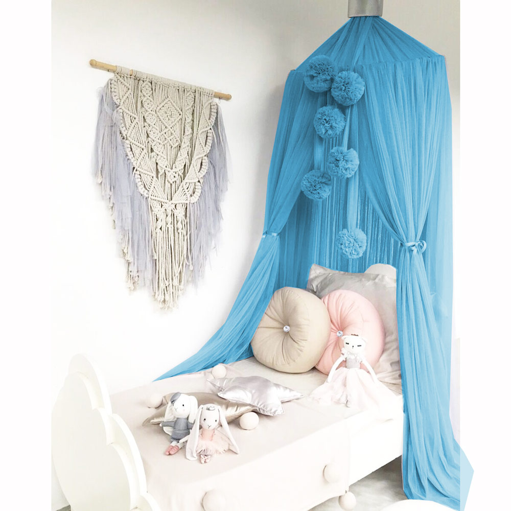 Pabellón PRINCESS Pompón mediano, Mosquitero decorativo NATURE GARTEN para el cuarto bebé, Para colgar, AZUL