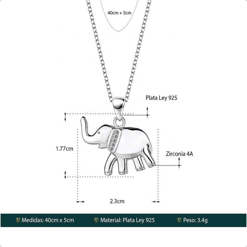Gargantilla Elefante VAROURO  Collar Plata Ley 925 Zirconia + Estuche