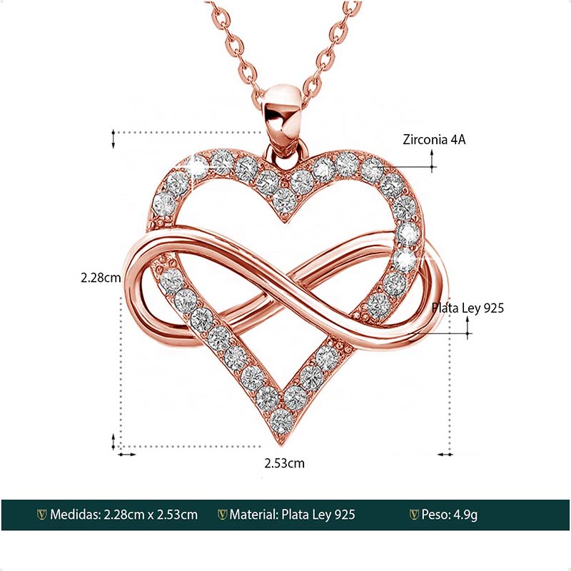 Cadena Y Dije Plata 925 Corazón Infinito VAROURO  Amor Gargantilla