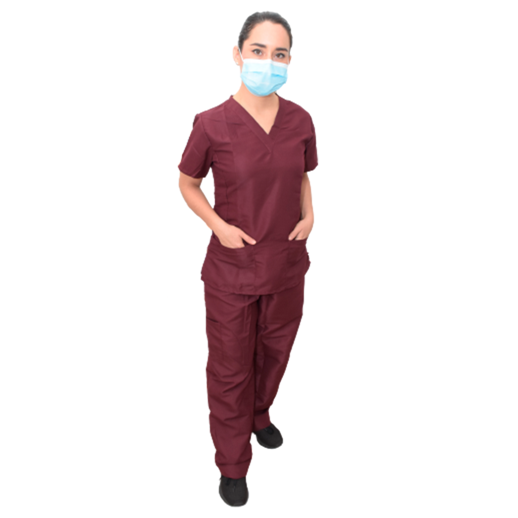 Pijama Quirúrgica de Dama Color Vino Juego Conjunto Scrub Antifluidos Moderno