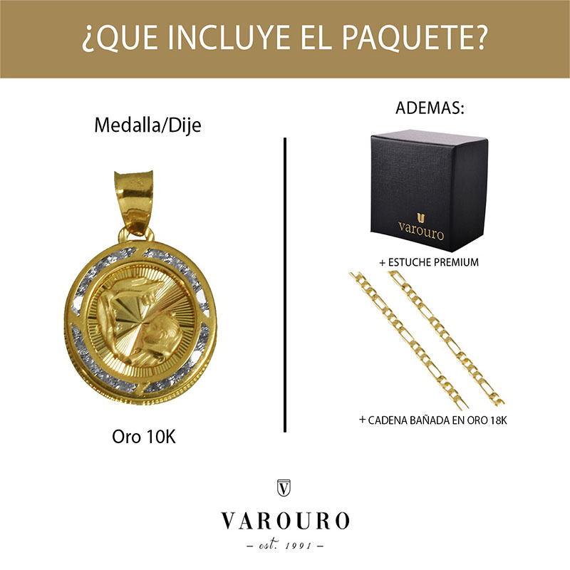 Hermosa Medalla Bautizo  VAROURO Oro Puro 10k - 1.1gr + Cadena Regalo