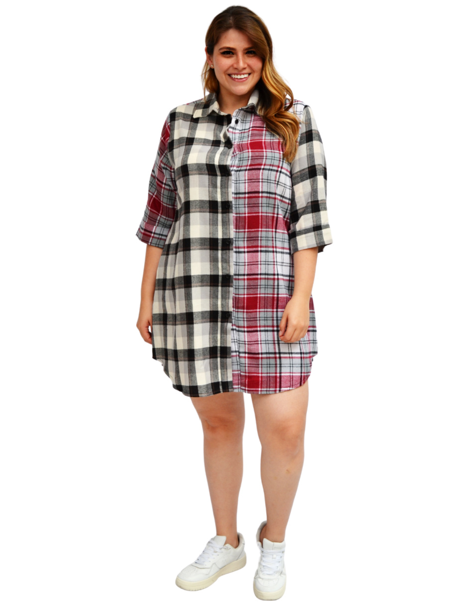 Vestido camisero Roman Fashion estampado escocés, en talla extra para dama 228