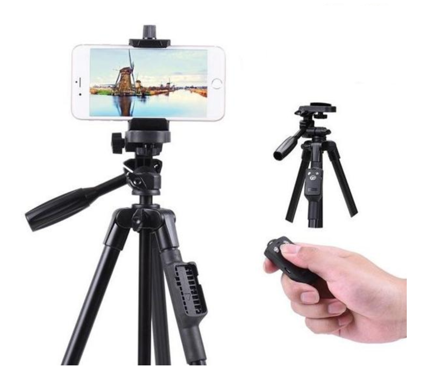 Tripie de aluminio para celular iphone o Android o cámaras con control bluetooth recargable