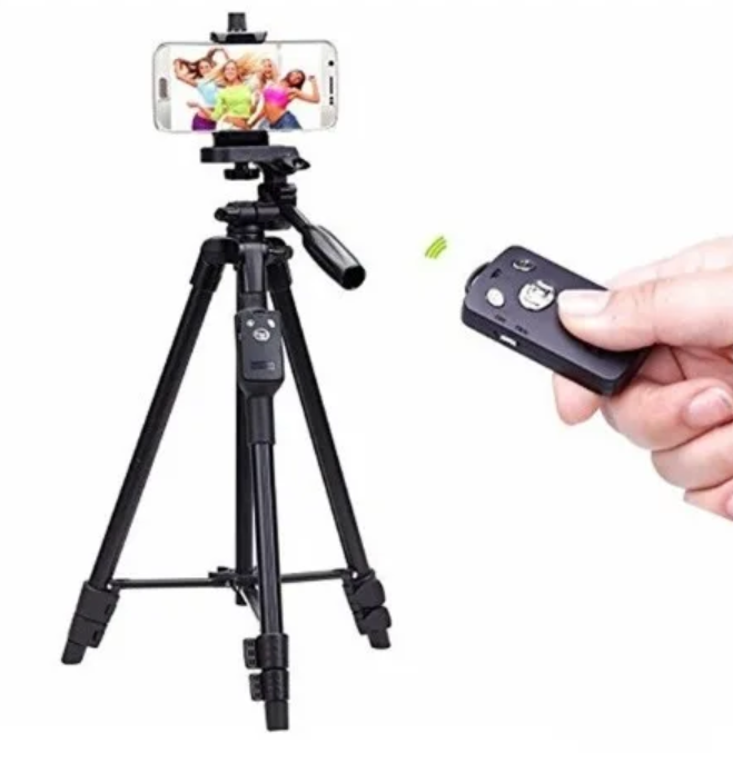 Tripie de aluminio para celular iphone o Android o cámaras con control bluetooth recargable