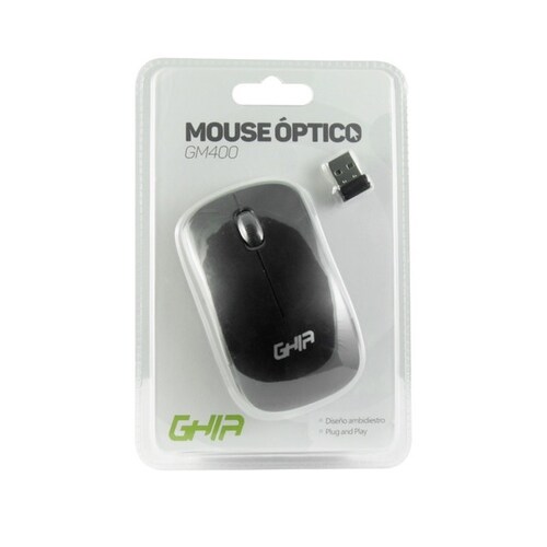 Mouse Inalambrico Negro 1000DPI Windows Linux Mac RF Estandar Pc Lap Usb Escuela GM400NG Trabajo
