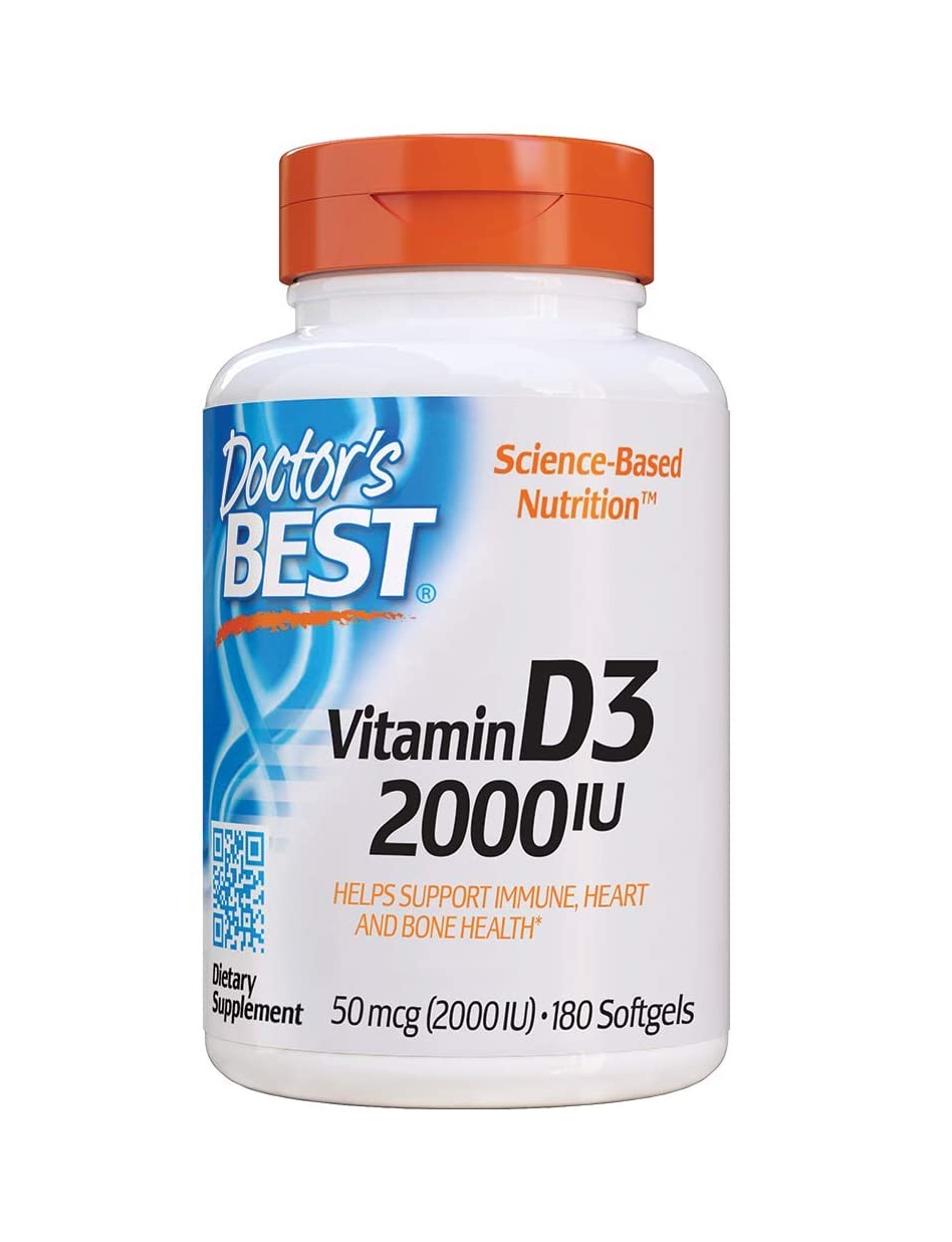 Doctor's Best Vitamina D3 2,000 IU sin gluten 180 capsulas blandas 2.1 Onzas