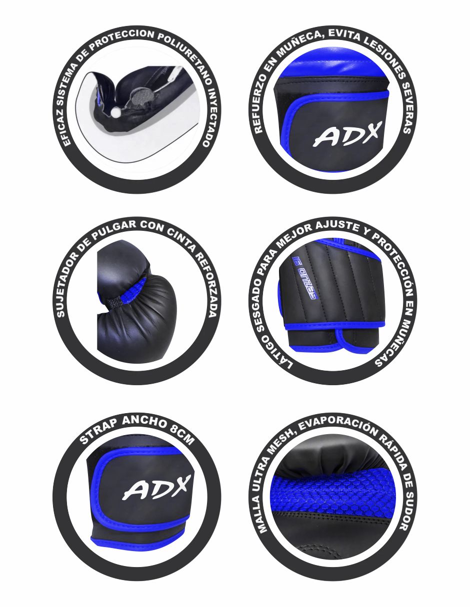 KIT GUANTES DE BOX ADX MOD STRONG MAS COMPLEMENTOS