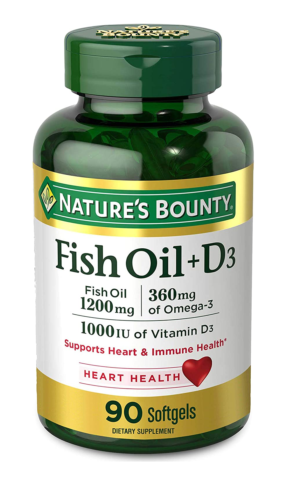 Nature's Bounty Aceite de pescado más vitamina D3 90 cápsulas 2 Onzas