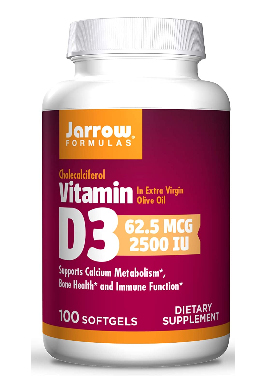 Jarrow Formulas vitamina D3, 2500 IU, 100 cápsulas blandas 1.41 Onzas