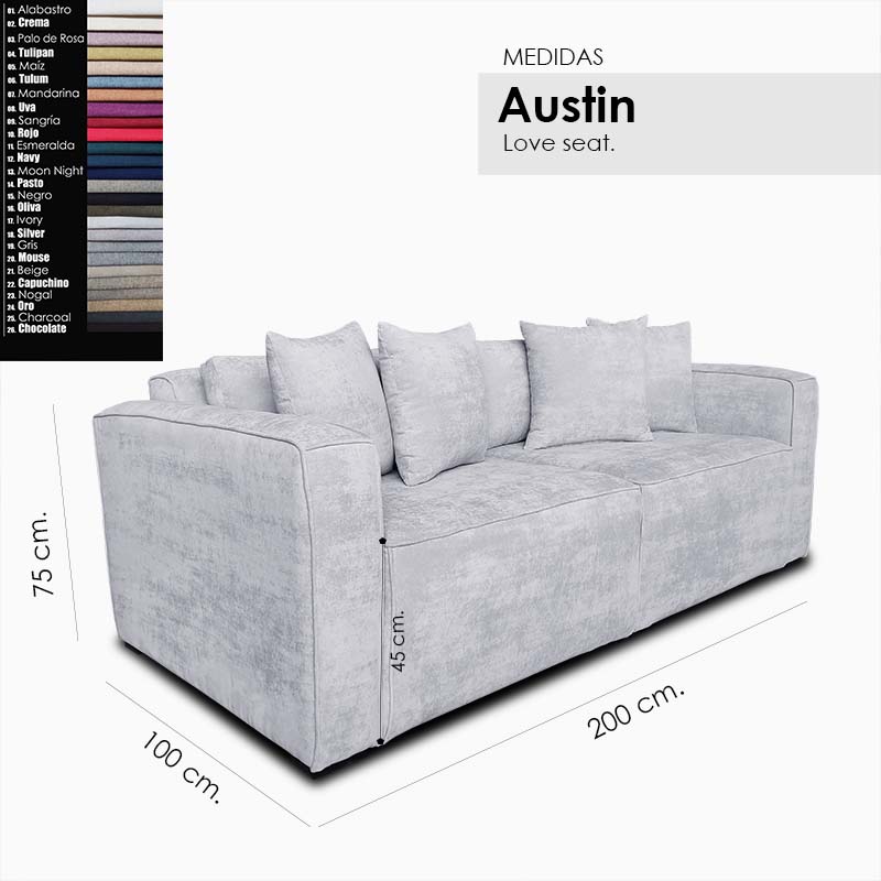 Sofá Austin Love seat Tela Hudson Gris Claro Maderian//ENTREGA A CDMX Y ZONA METROPOLITANA.